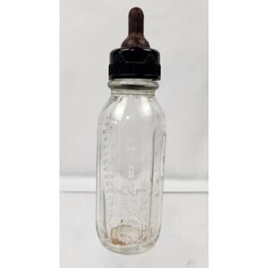 1930's Mae Marie Tiny Flo Doll Miniature 3" Toy Clear Glass Baby Bottle w/Nipple